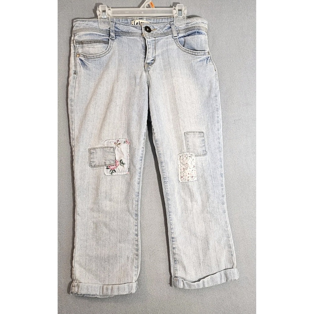 LEI Jeans Womens SZ 9 Juniors Ashley Low Rise Capri Cuffed Patchwork EUC